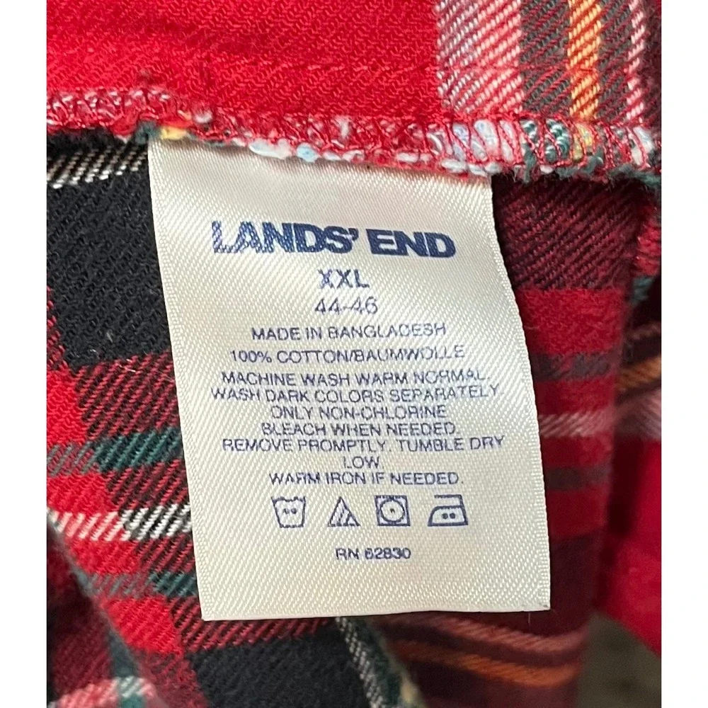 Lands' End XXL Mens Red Plaid Flannel Pajama Pants Elastic Waist Drawstring‎